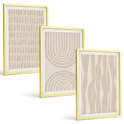 BILDER SET 3er Set - 40x60 cm Goldrahmen - Abstrakte beige Muster