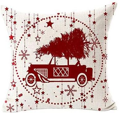 Multicon Wholesale Hub Car With Tree Deer Happy Winter, Linen Pillowcase Cushion Sofa Living Room, Merry Christmas Snowflake Ball Red Cover 1 40x40cm