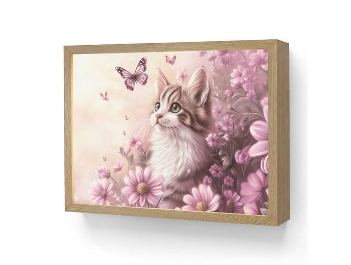 OnlyWow Wandleuchte MIT Akku Kätzchen - Blumen - Schmetterlinge - Lila 40x30 cm, Altrosa, Rechteckig, LED integrated, 40x30x8 cm, Lampen & Leuchten, Innenbeleuchtung, Wandleuchten