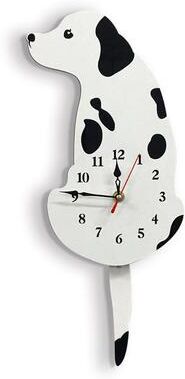 Snug & Styled Dog Shaped Swinging Tail Wall Clock Battery Operated Decorative Home & Office Timepiece white
