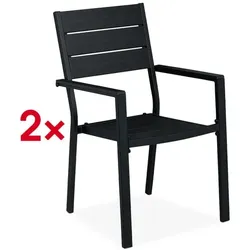 relaxdays 2er-Set Gartenstühle mit Holzmuster schwarz schwarz