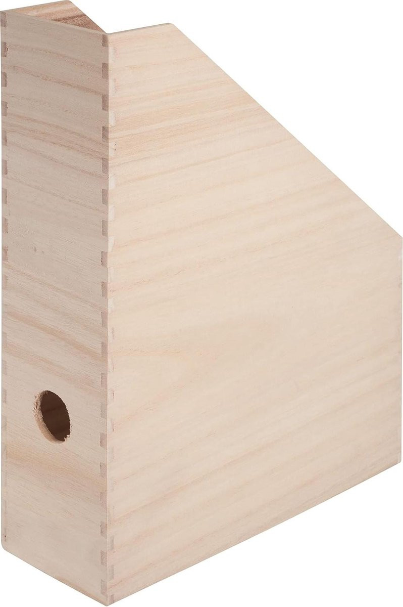 Tijdschriftenverzamelaar Hout in Beige met Greepgat - 25 x 9 x 32 cm