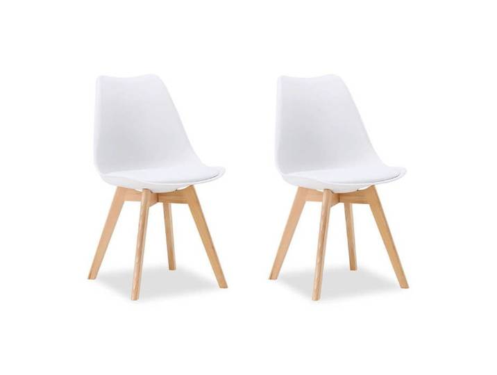 2 Chaises Blanche – Chaise Design en Plastique avec Pieds en Bois Chaises de Salle à Manger Moderne