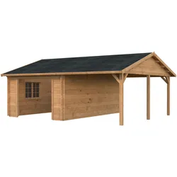 Palmako Garage Roger 19,0 + 16,2 m2 - 44 mm - ohne Holztor hellbraun tauchgrundiert