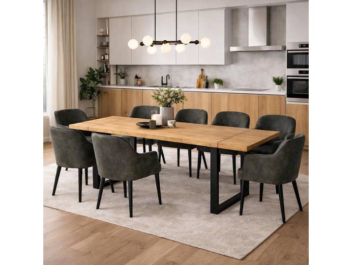 Esstisch Wildeiche 160x90cm mit 2 Ansteckplatten, U-Gestell - gerade Kante