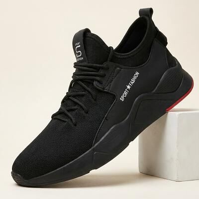 LightInthebox Men's Black Knit Running Sneakers Breathable Lightweight Lace-Up Athletic Shoes for Active Men, Walking, Fitness Training, Travel and Everyday Sport Casual Wear