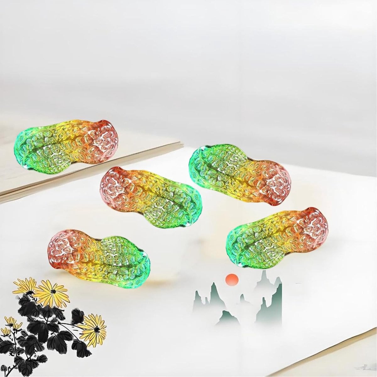 5-delige set kleurvolle 3D kristallen glazen notenfiguren voor herfst- en kerstdecoratie