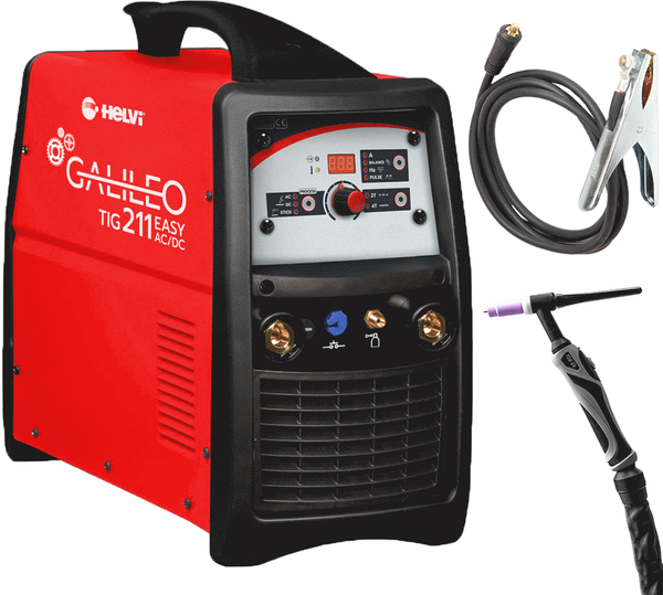 Helvi Galileo TIG 211 easy AC/DC - Inverter-Schweißgerät (MMA, WIG HF oder LIFT) + KIT, Wechselstrom/Gleichstrom (AC/DC)