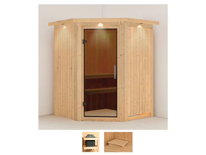 Sauna KARIBU Nanna , beige (naturbelassen), ohne Ofen, (ohne Ofen), Saunen, Sauna, ohne Ofen