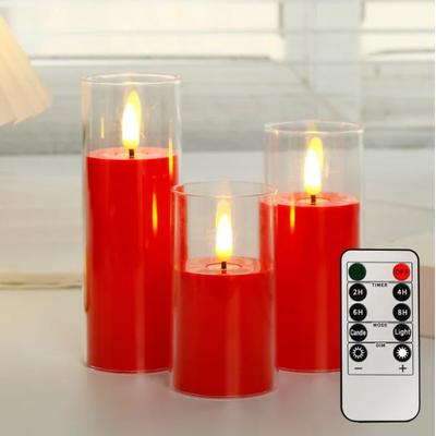 Uplift Treasures LED Acrylic Flameless Candle Set With Remote And Timer 3pcs red