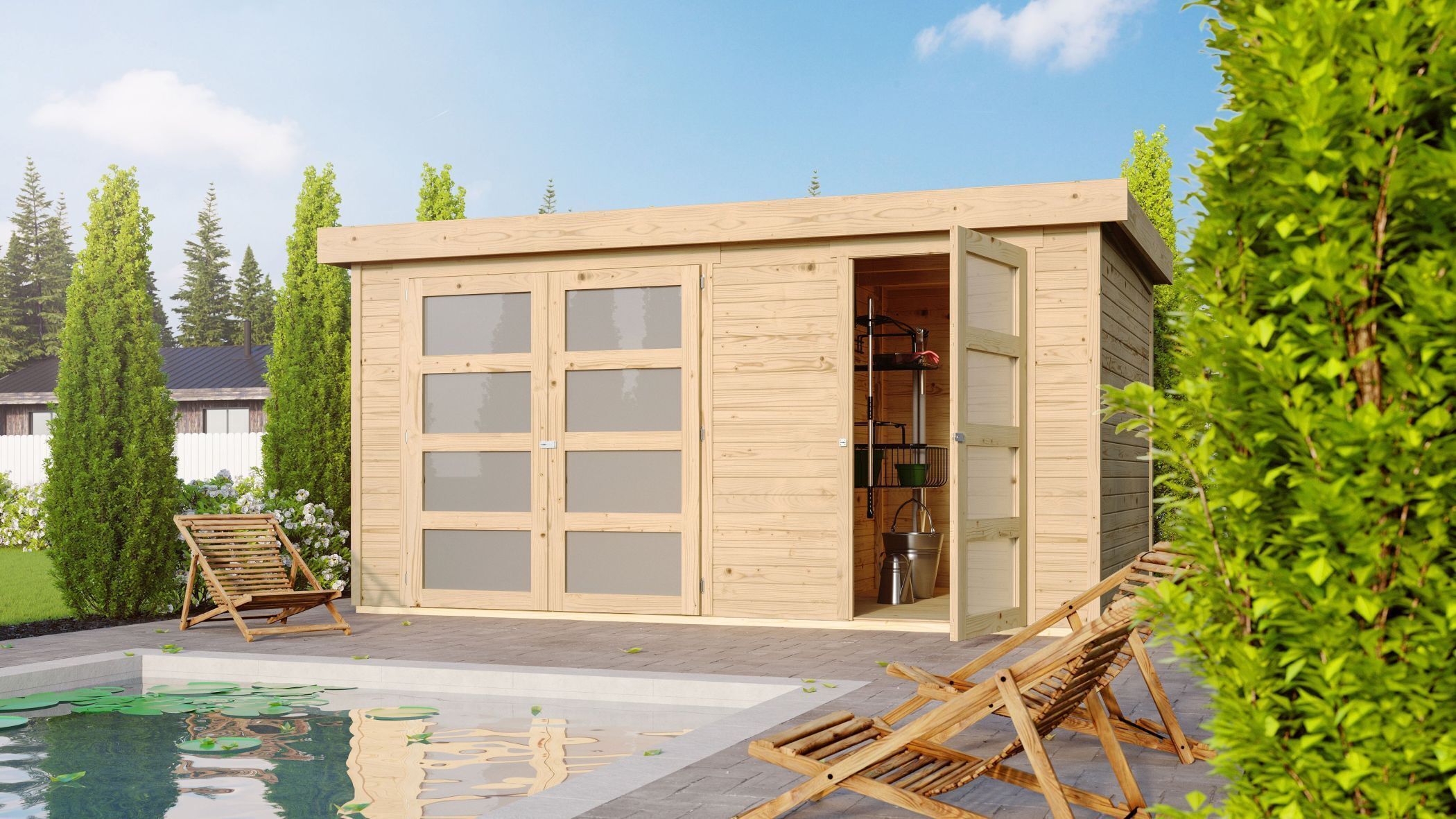 Karibu Gartenhaus Gerätehaus 2-Raum-Haus Mühlentrup 1 naturbelassen 404x217x211 cm