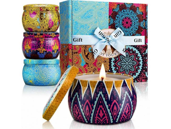 Duftkerzen 4er Set Natursoja Aromatherapie, Mehrfarbig, Paraffin, 5.1 cm, Dekoration, Kerzen & Kerzenhalter, Duftkerzen