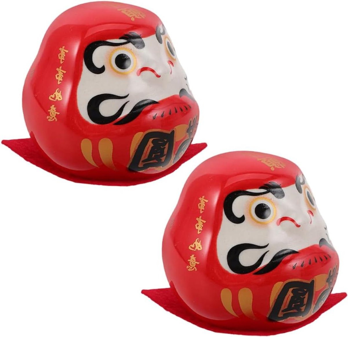 Keramische Gelukspoppetjes Rood - Japanse Ornamenten voor Tafeldecoratie - Hoogte: 6,7 cm