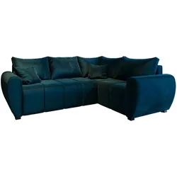 ECKSOFA MADISON L R-S Blau Plüsch-Stoff mit Schlaffunktion