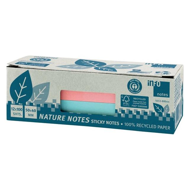 Info Recycling Haftnotizen Standard 5653-88BOX farbsortiert 12 Blöcke (50 x 40 mm) (5653-88BOX)