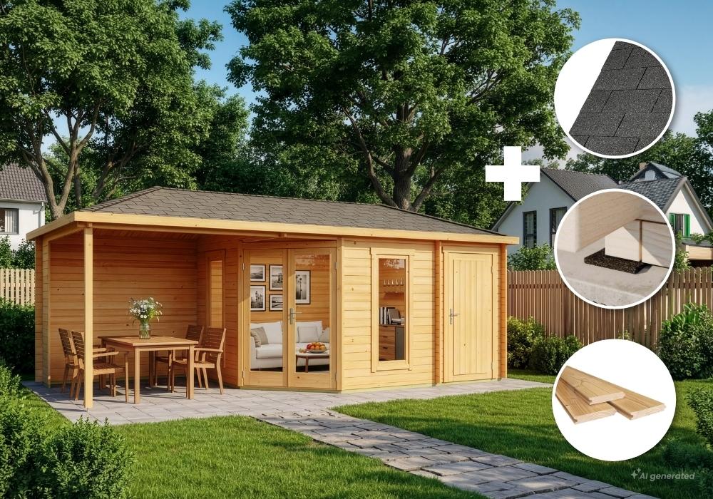 Alpholz Gartenhaus Set Liwa Anbau 728x317cm Imprägn. mit Boden & Dacheind.