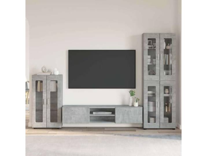 FMPGJLYH TV-Schrankset Florin. Wohnwand mit Sideboard & Highboard. Beton Moderne Optik, Viel Stauraum, Inklusive Schubladen & Schranktüren