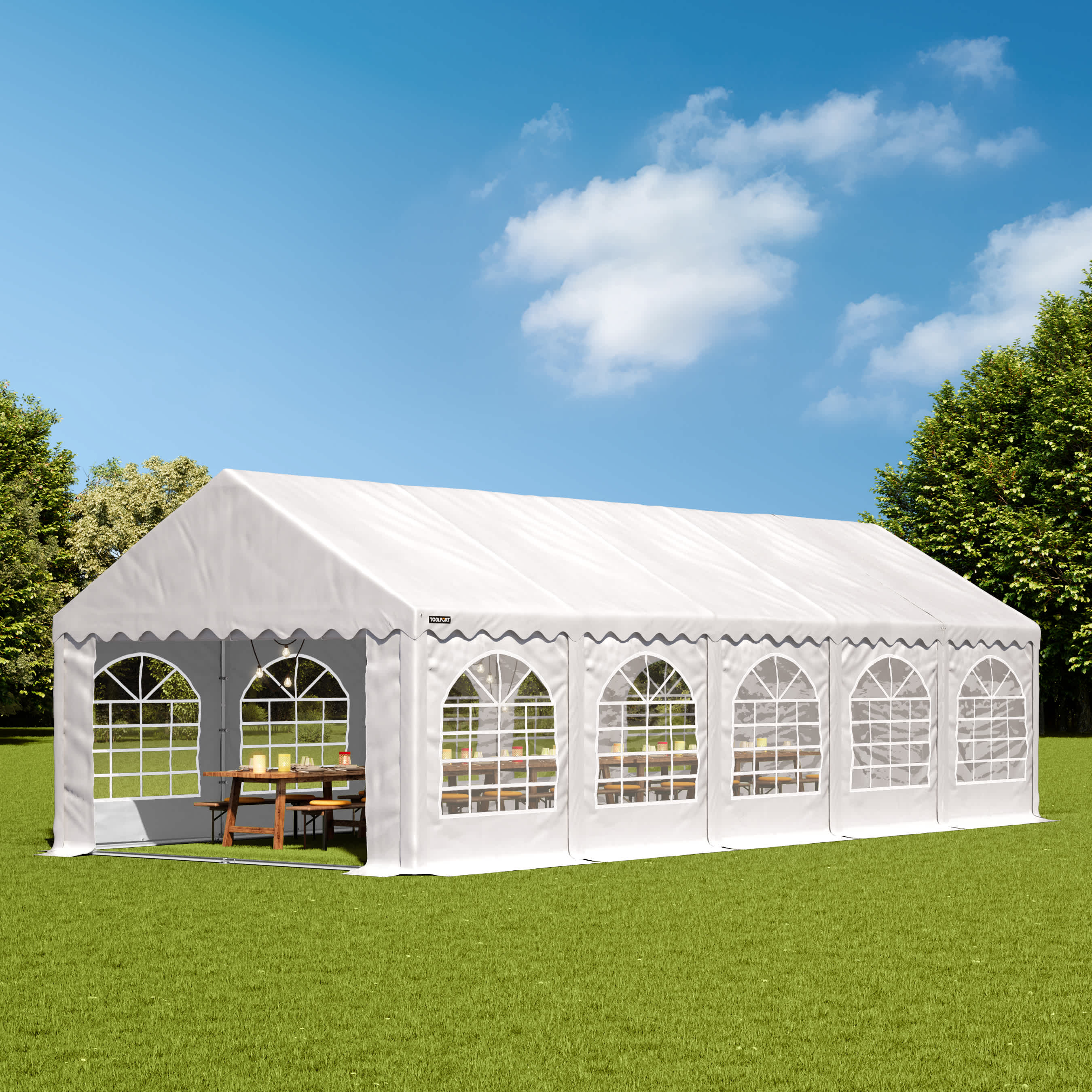 TOOLPORT 4x10m Marquee / Party tent w. ground frame, PVC 750, white - (7195)