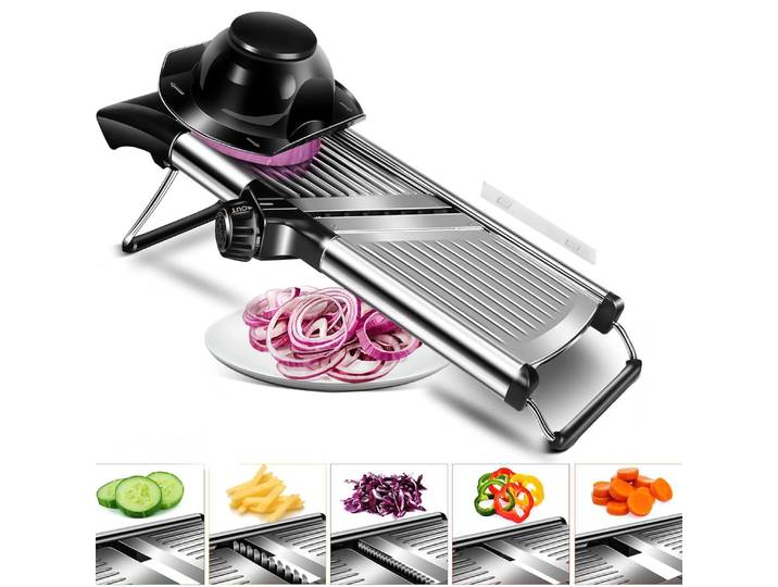 [Fuseuse à mandoline en acier inoxydable] trancheuse à mandoline réglable à 5 lames-1 ensemble trancheuse à légumes en acier inoxydable-professionnel