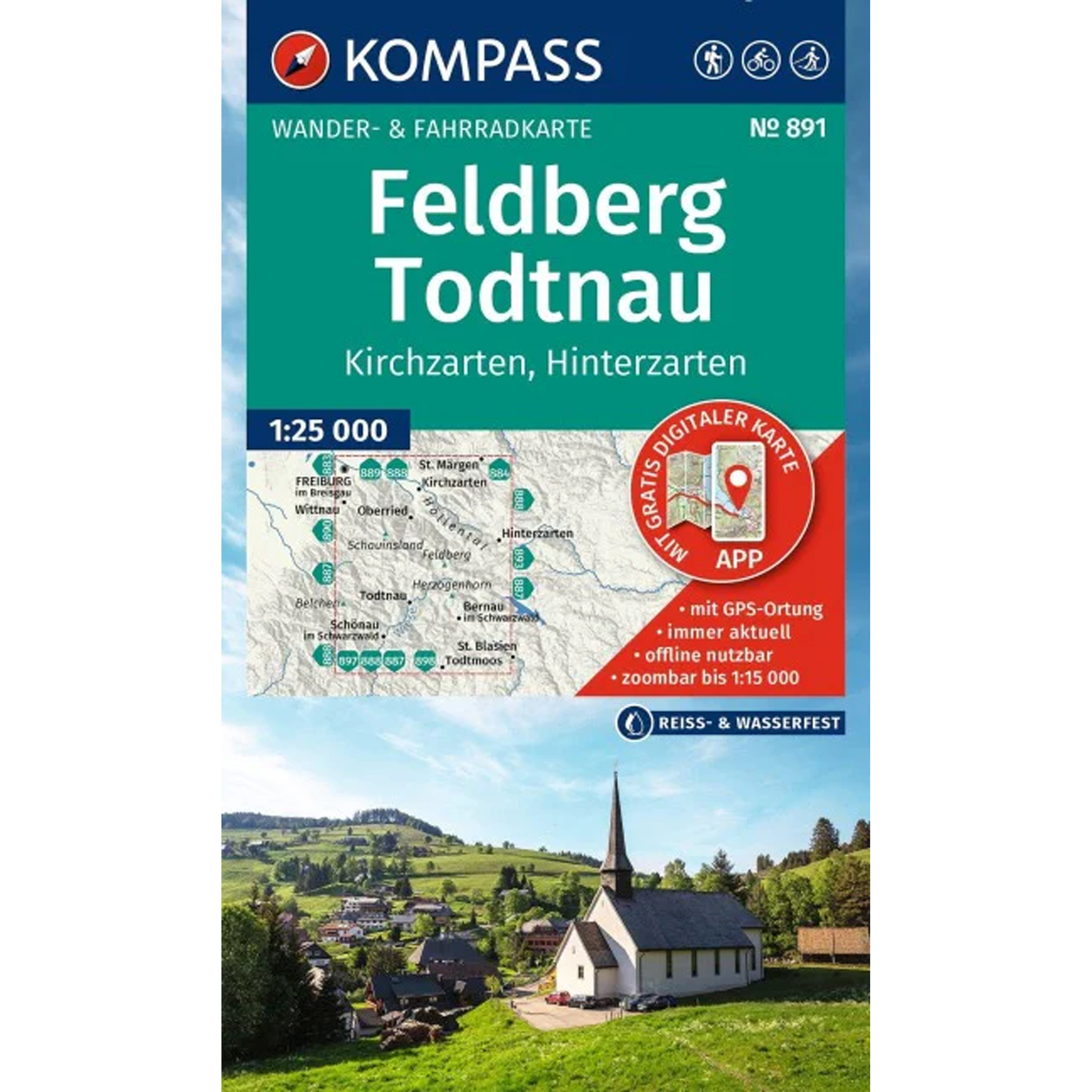Kompass Verlag WK 891 Feldberg, Todtnau, Kirchzarten Topografische Karten tuerkis