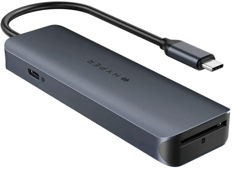Hyper HyperDrive Ecosmart 6-i-1 USB-C Hub m. USB-A / USB-C / HDMI / Ethernet / SD-Kort - Grå