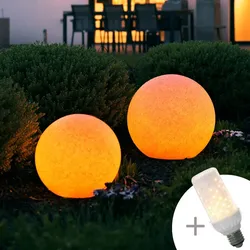 MegaLight LED Kugelleuchte ONOTS 38 in Steinoptik inkl. LED DUO Firelamp Ø38cm