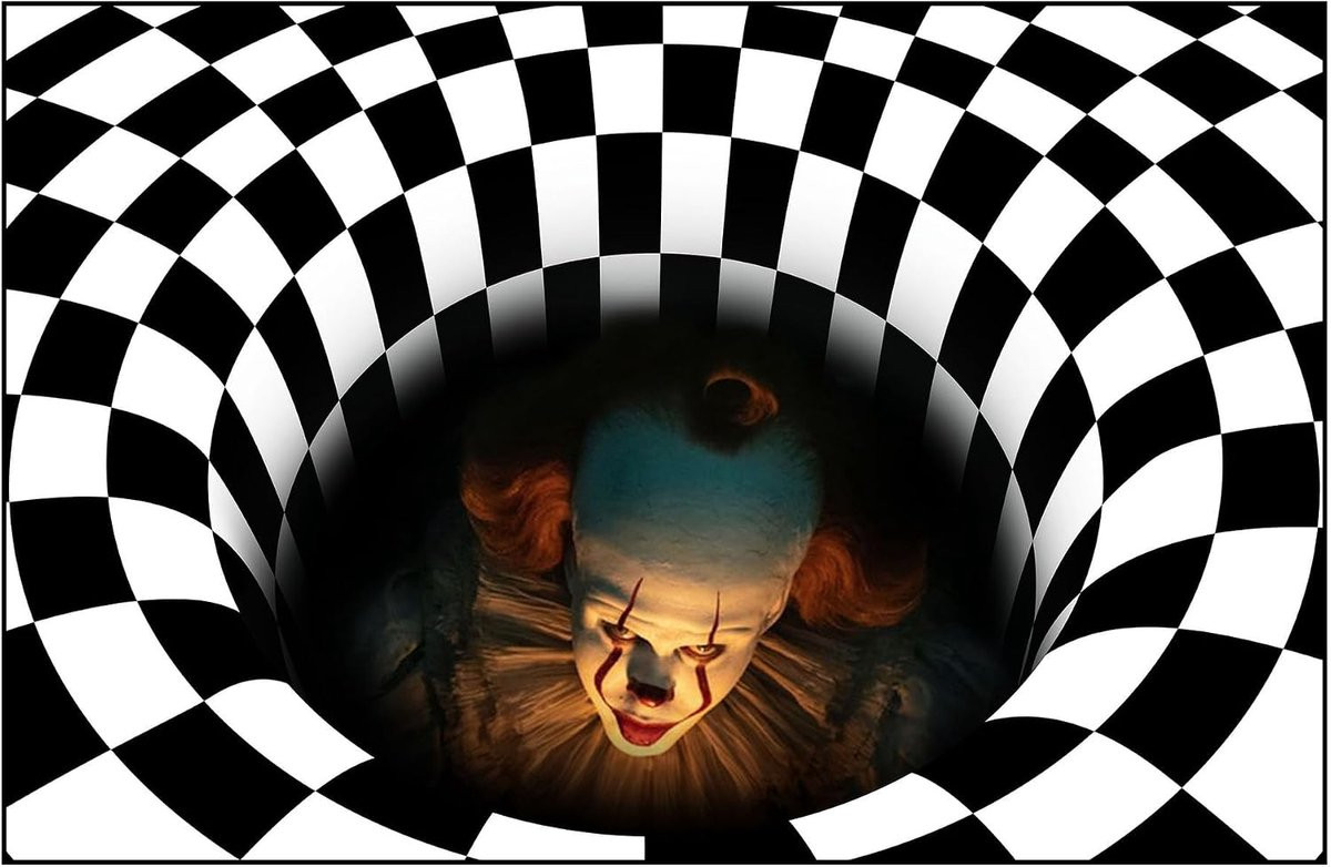 Halloween Deurmat met 3D Clown Illusie Ontwerp - Zwart-wit - 60 x 90 cm
