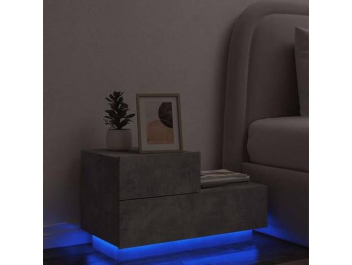 HEFZGDB Nachttisch mit LED-Leuchten Betongrau 70x36x40,5 cm RGB Beleuchtung und USB Anschluss Stauraum Schrank