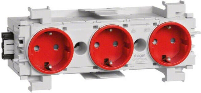 Tehalit Prise triple rouge avec cadre avant GS3001 vrt ; hager (5209503)