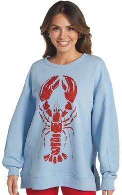 Masseys Lifestyle Crewneck Sweatshirt Casual in Cool Blue/Lobster, Size Large, Cotton/Elastine