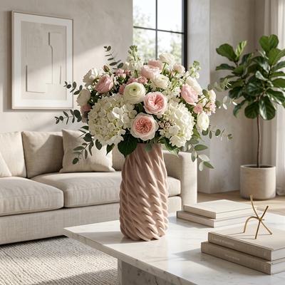 Sagebrook Home Decorative Vase - Pink Ceramic Twisted 3D Printed, 12 in.