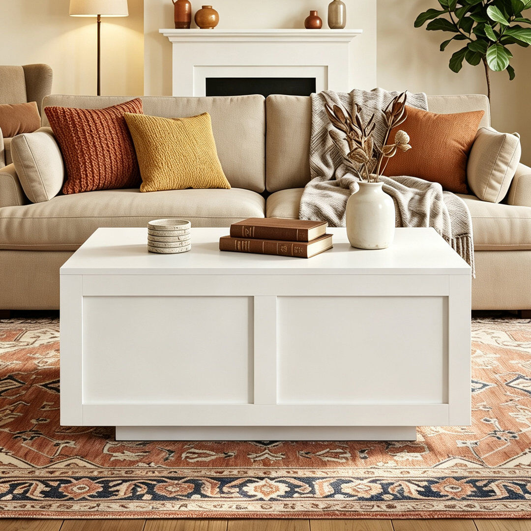 Metro Debroa Lift Top Coffee Table with Hidden Storage White 40cm H X 78cm W X 78cm D