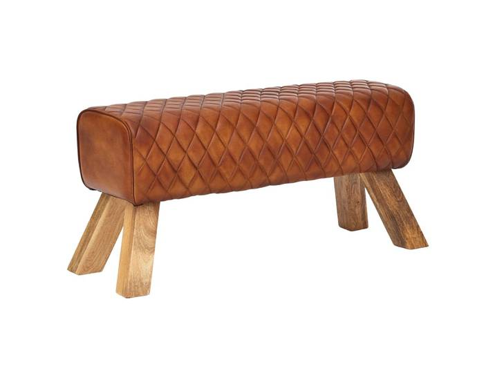 Banc 89 cm en cuir véritable, marron