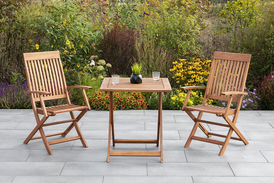 MERXXHANDELS Comodoro Set 3tlg 2 Sessel Klapptisch 70x70cm Eukalyptus 16946306