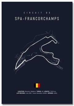 Inspired Finds F1 Racing Circuit Canvas Wall Art For Motorsport & Formula Racing Fans 15.75x23.62in Unframe spa francorchamps