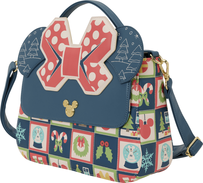 Loungefly Disney Mickey ; Minnie Holiday Crossbody Bag - Faux-leather, Quilted, Compact Crossbody for Disney Fans