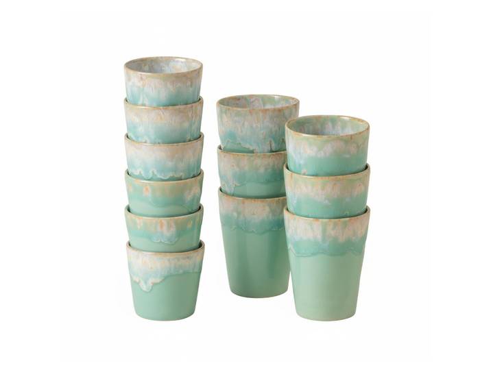 Costa Nova Tassenset Grespresso, Weiß Hochglanz, Türkis, Keramik, 12-teilig, 375 ml,210 ml, Handmade in Europe, Kaffee & Tee, Tassen, Kaffeetassen-Sets