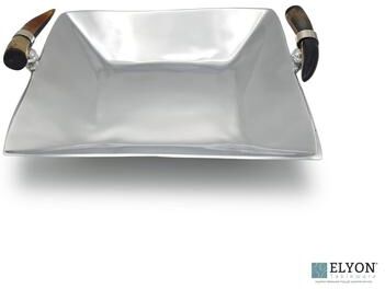 Elyon Tableware "Elyon 13"" Handmade Square Serving Tray Platter Horn Handles"