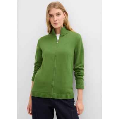 Strickjacke BONPRIX, Damen, Gr. 48/50 (XL), grün (forstgrün), Obermaterial: 100% Baumwolle, bequem, Strickjacken Strickjacke, mit Reißverschluss, aus Baumwolle, bequeme Passform, im Casual-Stil