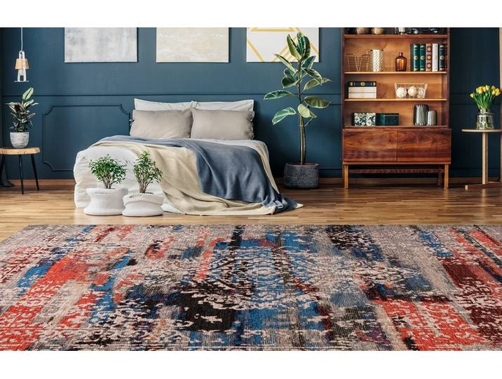 Teppich PADIRO Charme 425 , bunt (multi, rot), B:120cm H:5mm L:180cm, Baumwolle, Chenille, Polyester, Teppiche, Teppich, Chenille Flachgewebe im Vintage Stil
