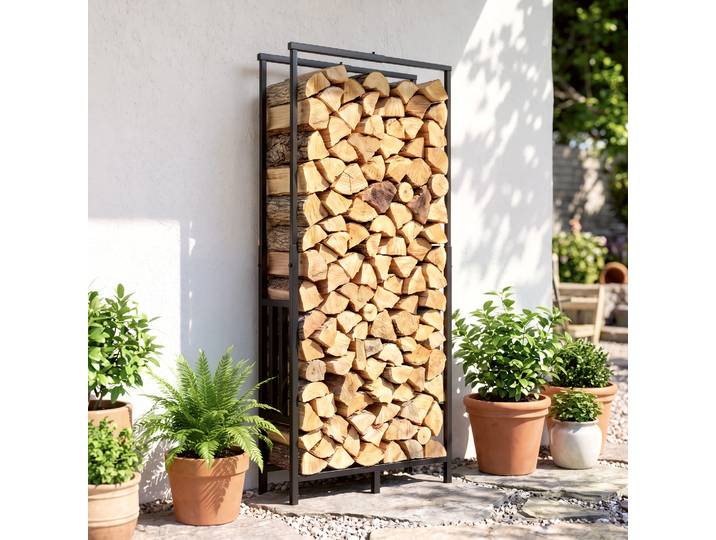 Outsunny Range Bûches Acier Réglable 75,5x25x170cm Noir 100kg