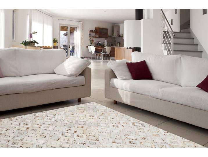 Teppich KAYOOM Spark 110 , weiss (elfenbein, chrom), B:80cm H:8mm L:150cm, Rindsleder, Teppiche, Teppich, 100% Leder, metallische Effekte, handgenähtes Unikat