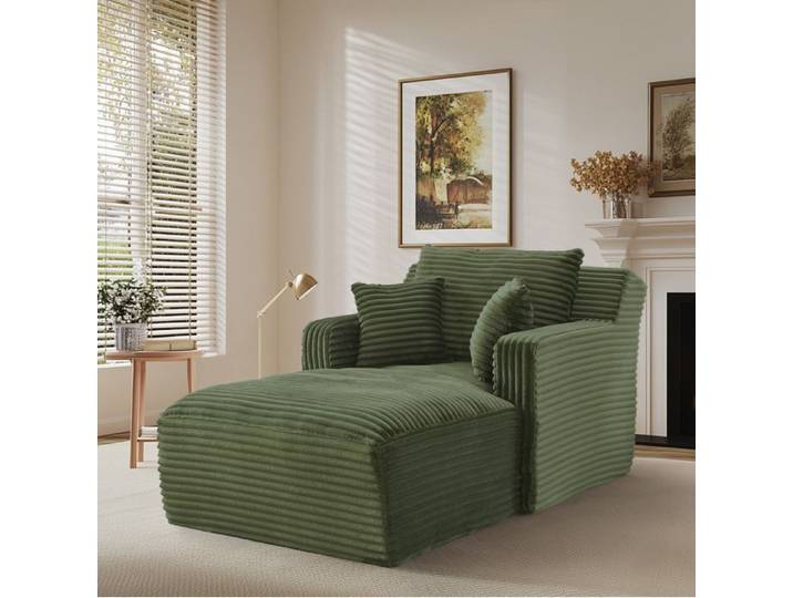 Méridienne convertible en velours côtelé vert fauteuil relax sans montage