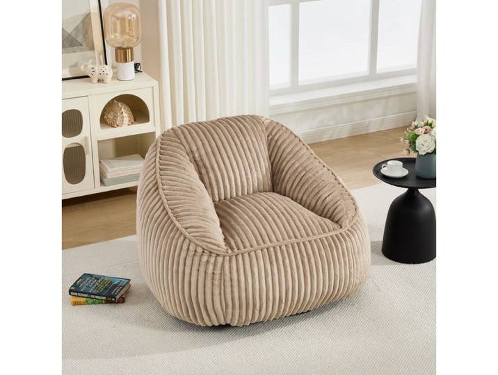 VUENOR Pouf fauteuil poire 46x43x29 cm beige – rembourrage mousse mémoire intérieur avec accoudoirs