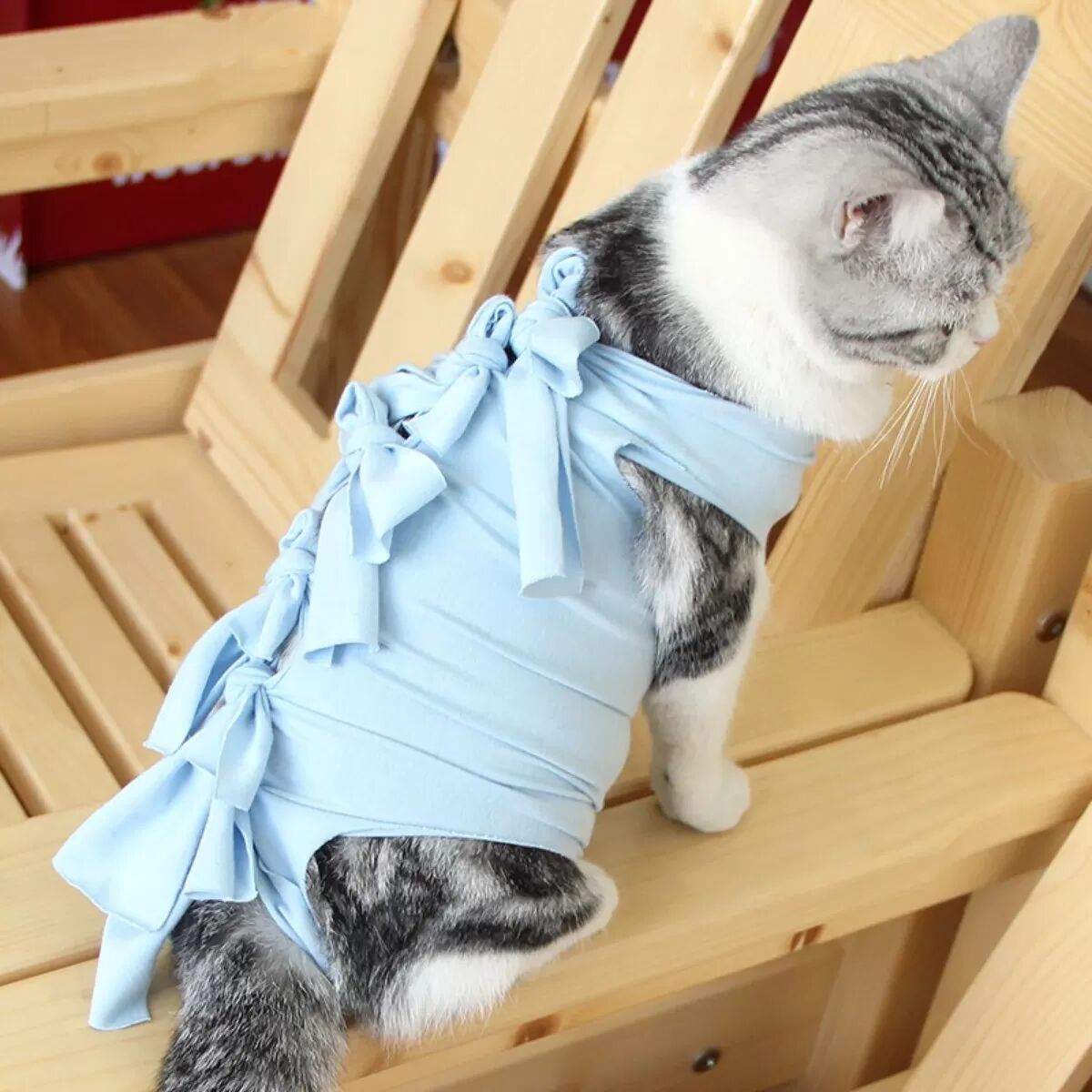 INF Blauer Katzen-Schutzanzug - Atmungsaktiver Wundschutz nach der Operation L