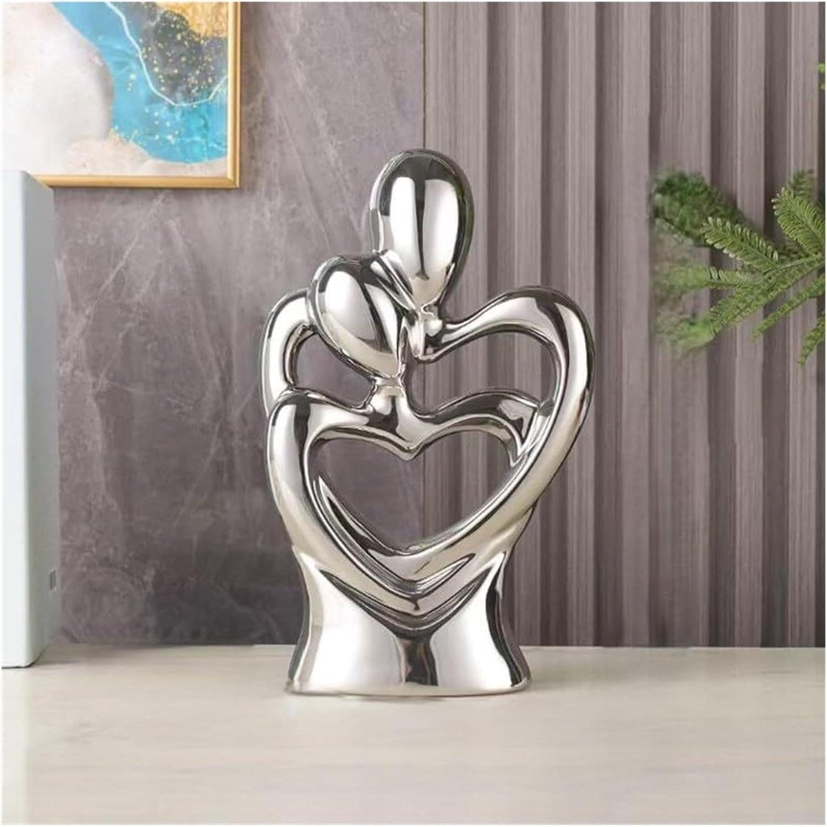 Zilveren abstract keramisch beeldje Moderne Omhelzing voor woonkamer decoratie