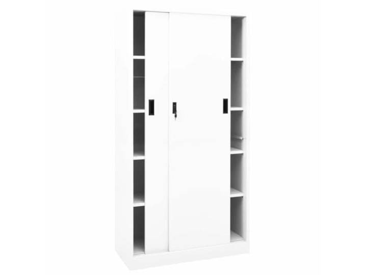 KTHLBRH Schiebeschrank aus weißem Stahl, 90 x 40 x 180 cm 4 verstellbare Einlegeböden, Schloss, Schiebetür, Büro