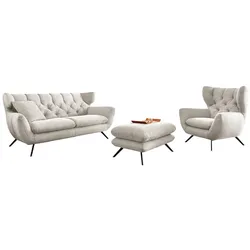 KAWOLA Sitzgruppe CHARME 2-Sitzer Sessel Hockerbank Cord cremeweiß