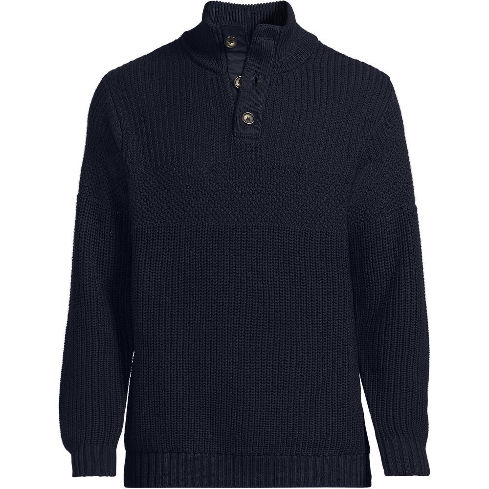 Strukturierter Troyer-Pullover Drifter für Herren, Herren, size: regular, Blau, Baumwolle, by Lands' End