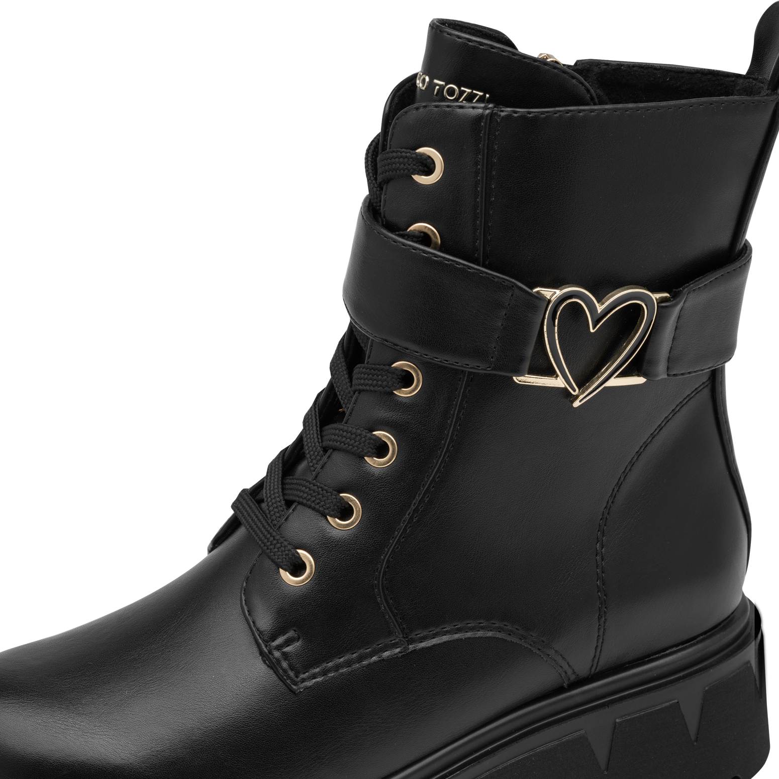Schnürstiefelette MARCO TOZZI, Damen, Gr. 37, Textil, schwarz, Lederimitat, unifarben, Schuhe Schnürstiefelette, Blockabsatz, Ankle Boots, Schnürboots mit Herz-Schmuckelement